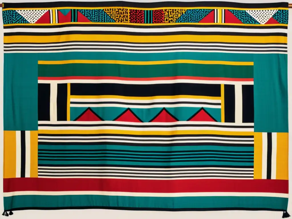 Tejidos tradicionales de los Ndebele: una obra de arte con patrones geométricos vibrantes y colores contrastantes en un fondo neutro