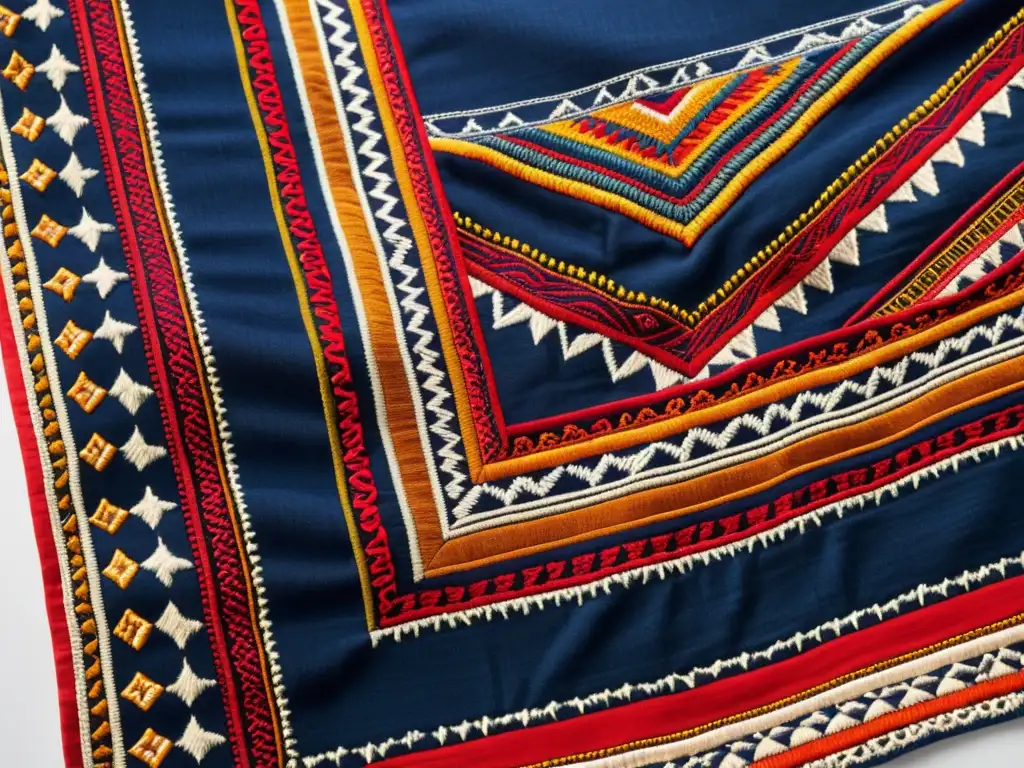 Textil étnico vibrante y detallado: arte tradicional en colores intensos Una tela étnica vibrante y detallada con patrones y colores ricos