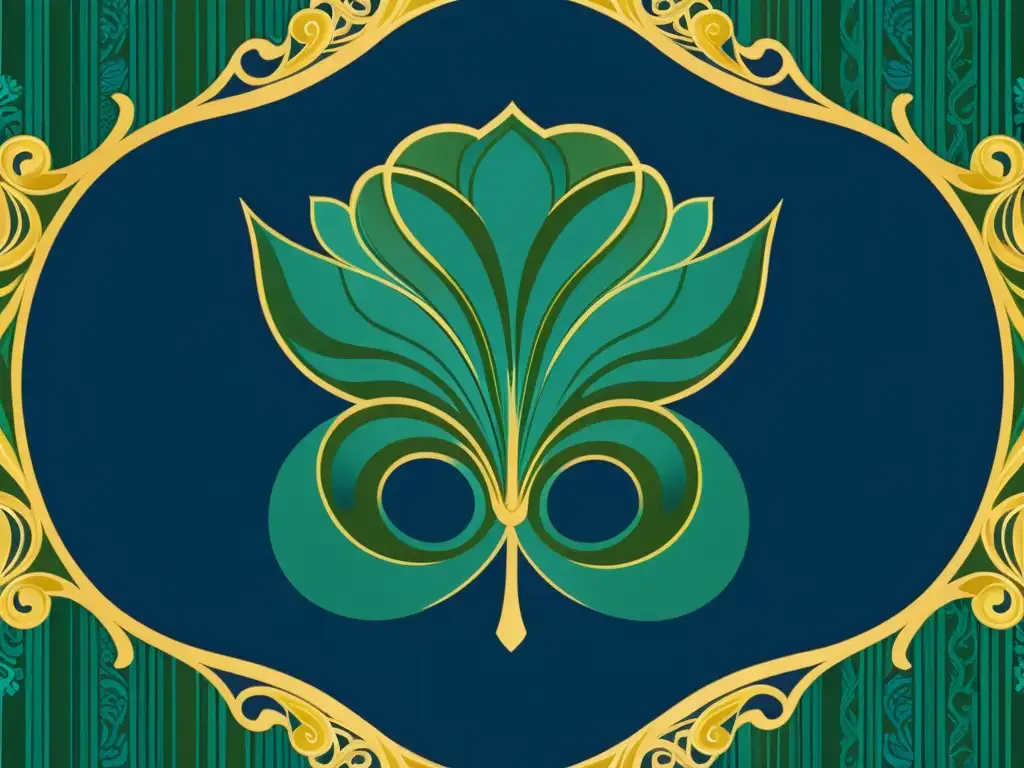 Patrón Art Nouveau en tela lujosa con detalles intrincados y colorido sofisticado, reflejando el licenciamiento de patrones artísticos emergentes