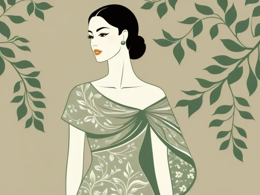 Una tela con patrones orgánicos en moda de alta gama, exhibiendo su elegante diseño natural inspirado en una ilustración vintage