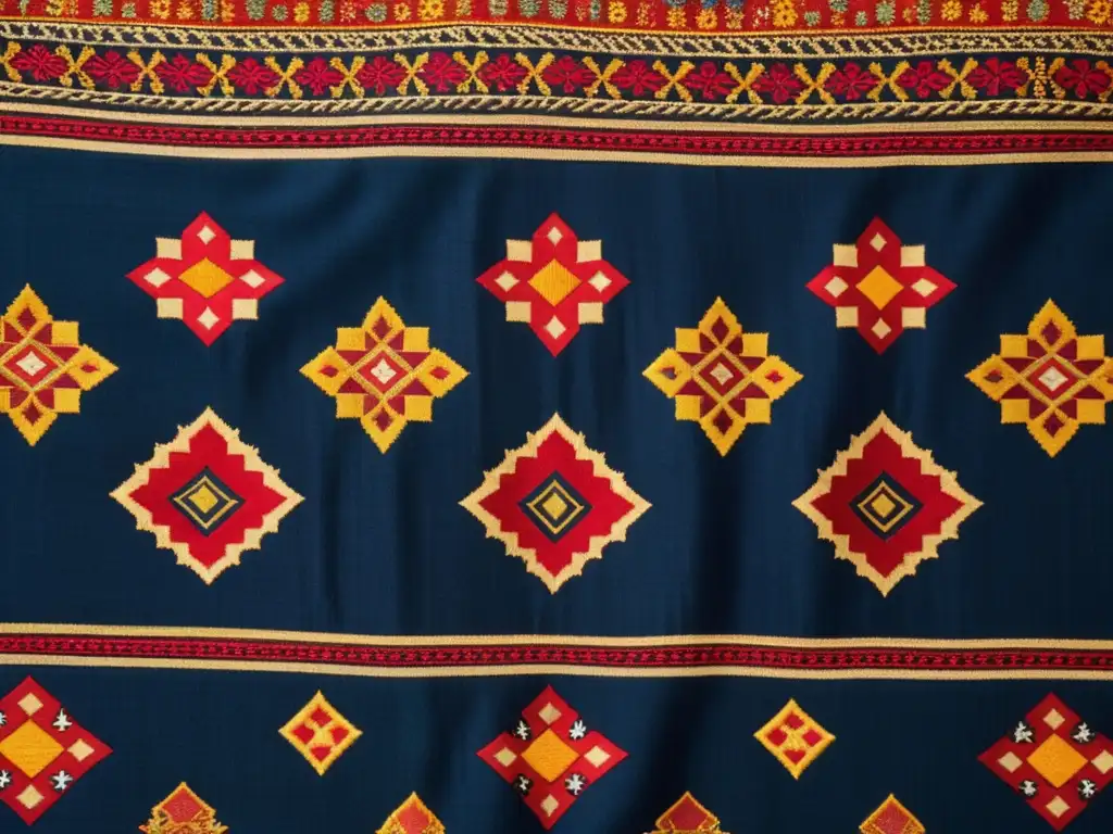 Una tela vintage con patrones vibrantes y ricos en colores, resaltando la importancia de patrones vibrantes en merchandising étnico