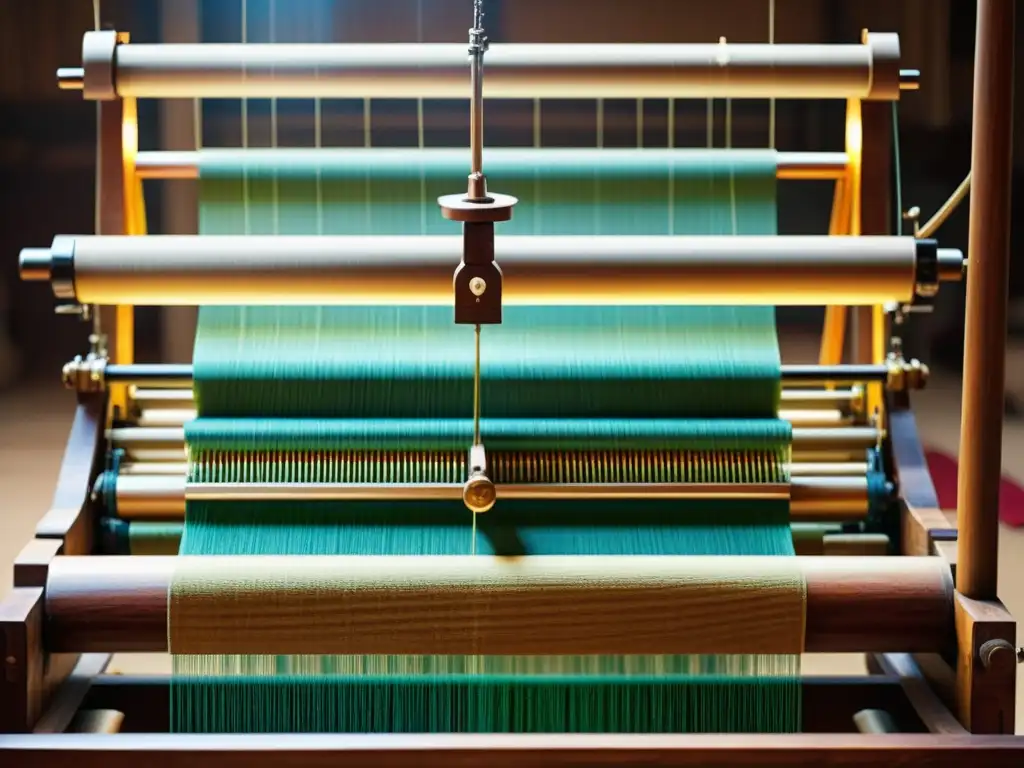 Un telar antiguo con patrones artísticos de culturas del mundo, manos hábiles tejiendo una pieza textil tradicional