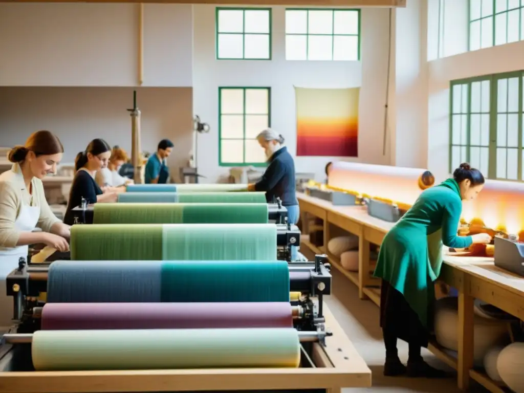 Artisanos tiñen telas en taller textil europeo, donde se fusiona tradición y tecnología