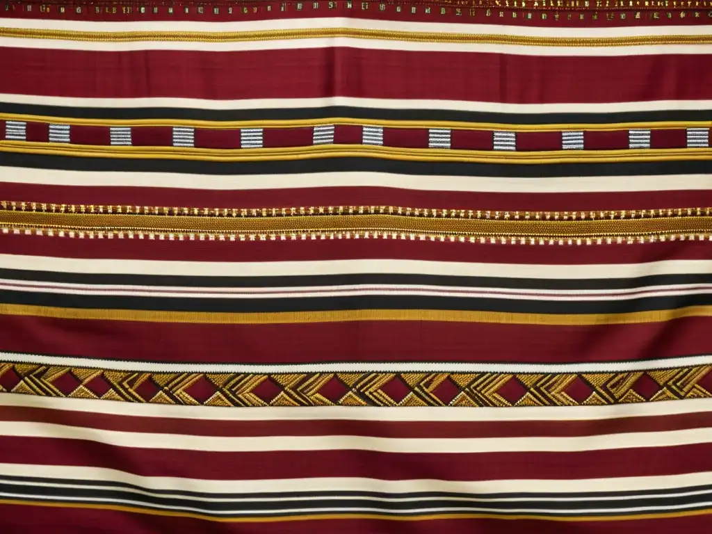 Textil africano con motivos terapéuticos en tonos tierra y bordados a mano, muestra su rica artesanía y cultura