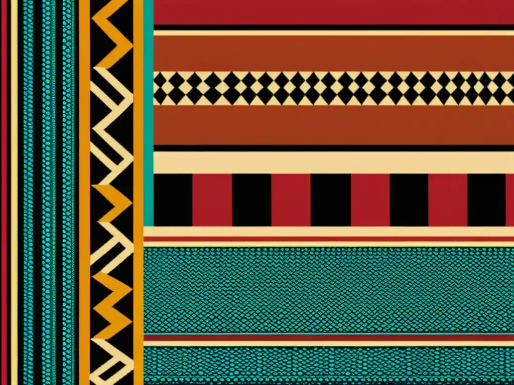 Textil africano vintage con diseños tribales africanos más emblemáticos en colores tierra, evocando la rica herencia cultural del continente