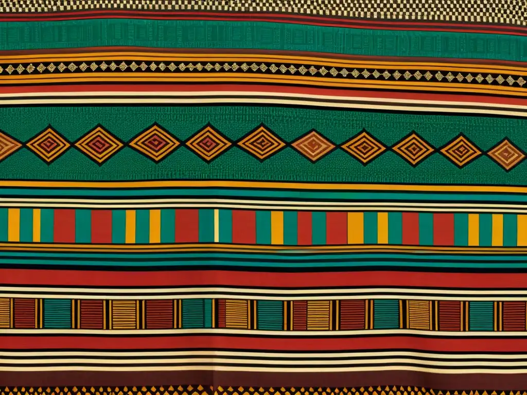 Textil africano vintage de patrones geométricos intrincados y colores vibrantes evocando la influencia africana en patrones artísticos