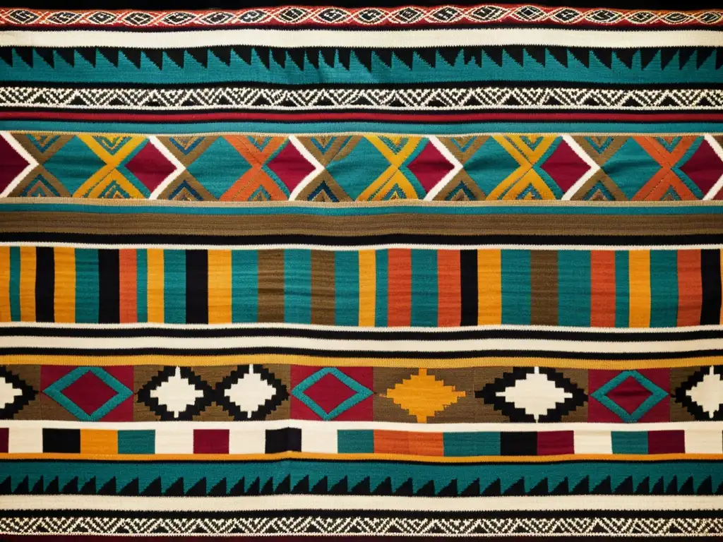 Textil Andino con patrones artísticos de culturas ancestrales en tonos tierra y símbolos de llamas y cóndores