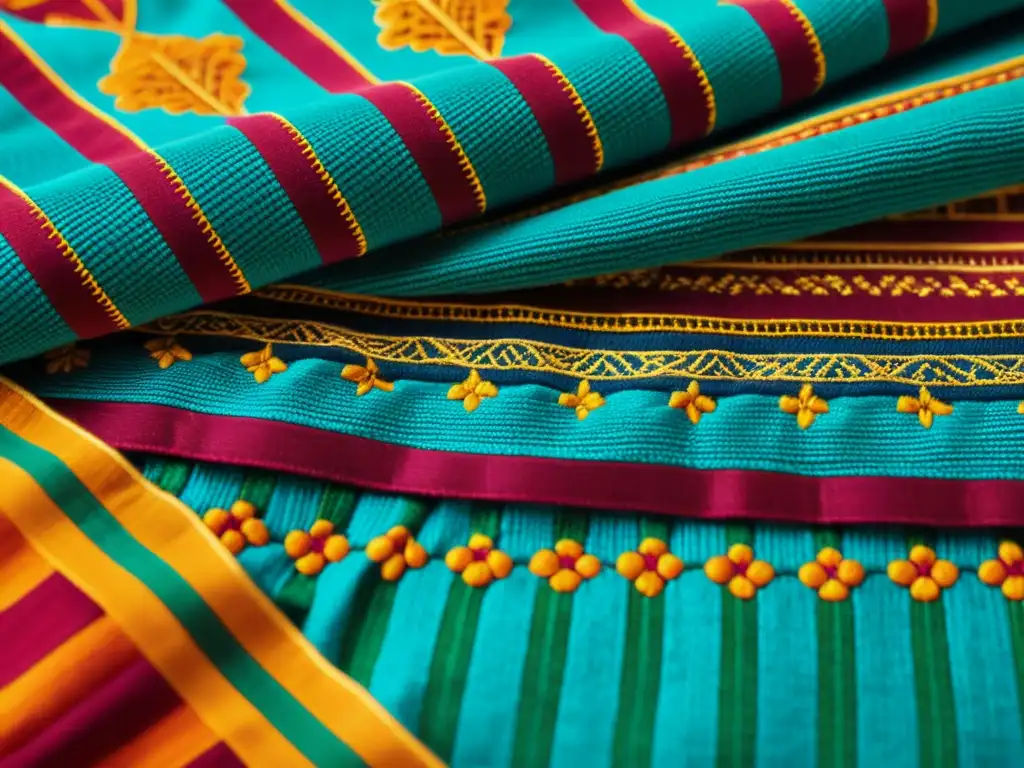 Textil artesanal con diseños artísticos influencia cultural internacional: patrones intricados y colores vibrantes muestran la diversidad y artesanía global