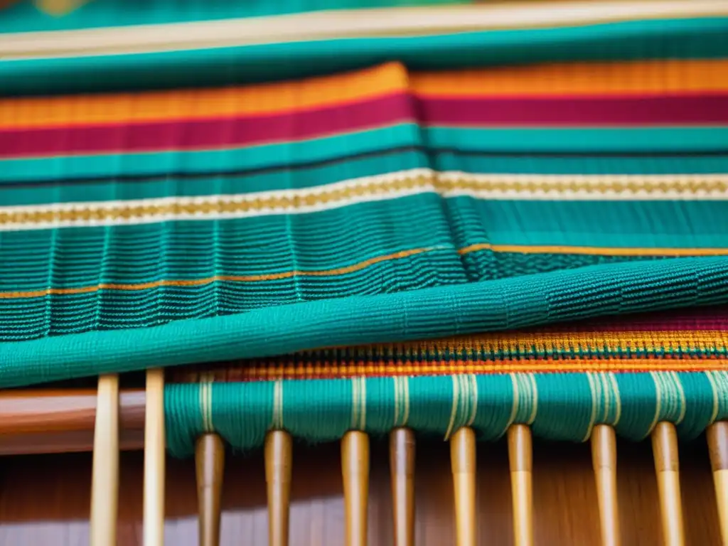 Textil artesanal con patrones y colores vibrantes, reflejando la importancia de patrones comerciales locales