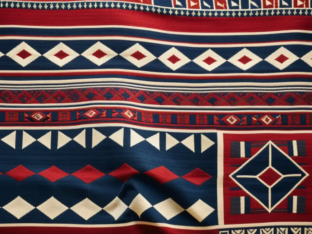 Textil de cultura antigua con patrones artísticos en tonos terrosos