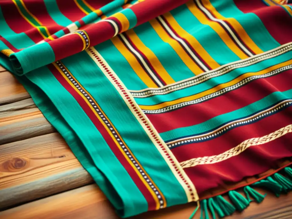 Textil indígena con patrones vibrantes y coloridos, evocando autenticidad y belleza atemporal