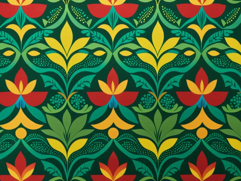 Textil vintage balinés con influencia india, patrones vibrantes y artesanía detallada, en un entorno tropical exuberante