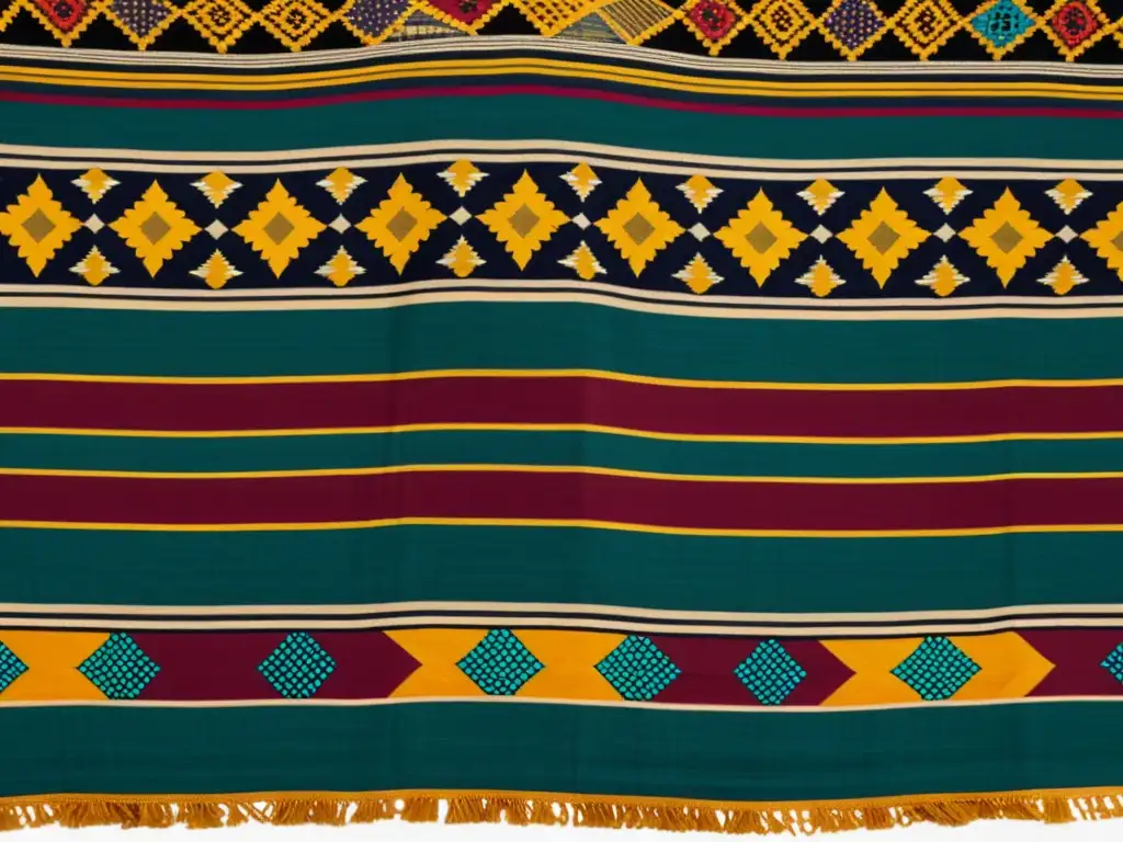 Textil vintage tejido de la India con colores vibrantes y patrones intrincados, capturando la esencia de los diseños tejidos tradicionales de la India