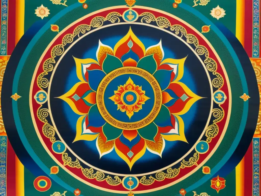 Thangka tibetano vintage con significado patrones espirituales Tíbet y símbolos de iluminación en intrincados diseños geométricos y colores vibrantes