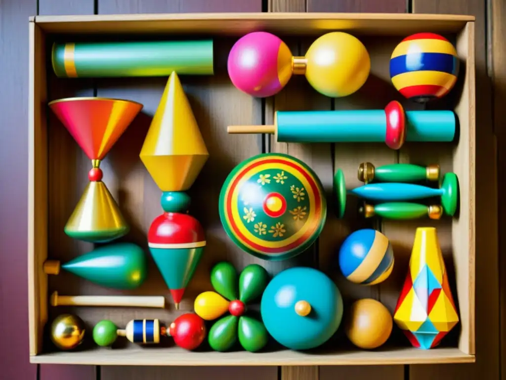 Juguetes étnicos: diversidad cultural en alta resolución Una variedad de juguetes étnicos de todo el mundo, con diseños vibrantes y detalles intrincados sobre una superficie de madera rústica