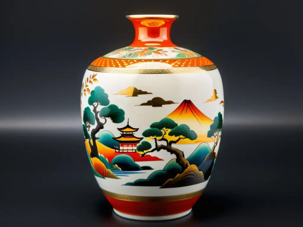 Vaso de cerámica japonesa Satsuma esplendor artístico en oro y colores vibrantes