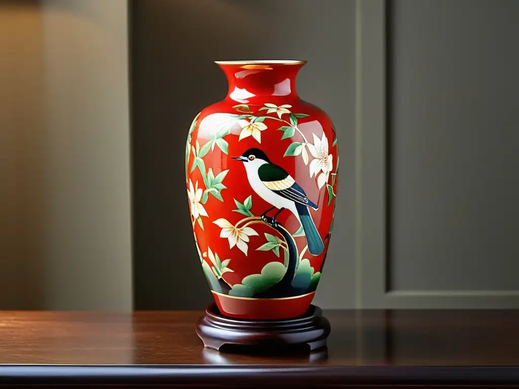 Vaso de Satsuma Ware: artesanía japonesa, elegancia en delicados detalles florales y aves, con acabado brillante