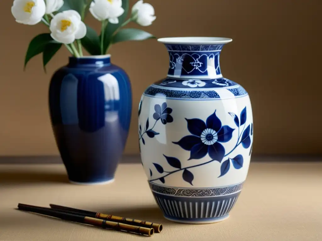 Vaso de porcelana de Arita con influencias tradicionales japonesas y evolución artesanal