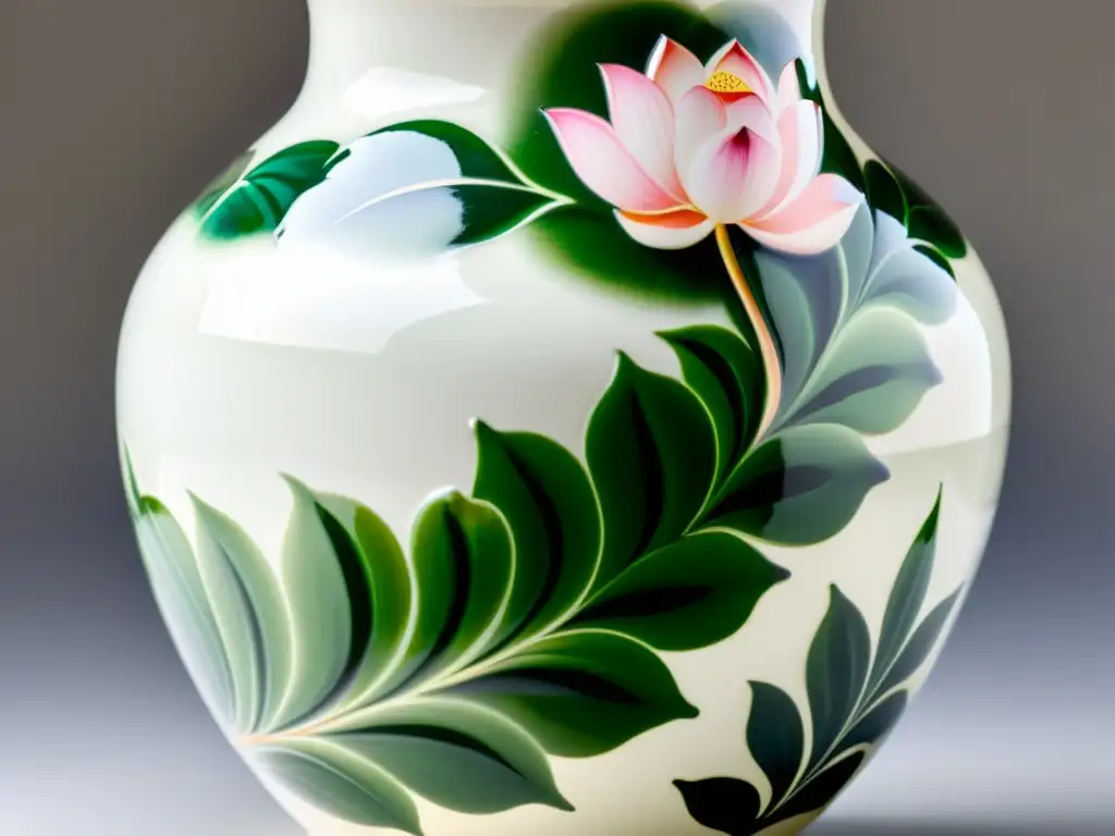 Vaso de porcelana pintado a mano, con detalles florales en tonos suaves y acabado vintage, evocando el significado simbólico de la cerámica asiática