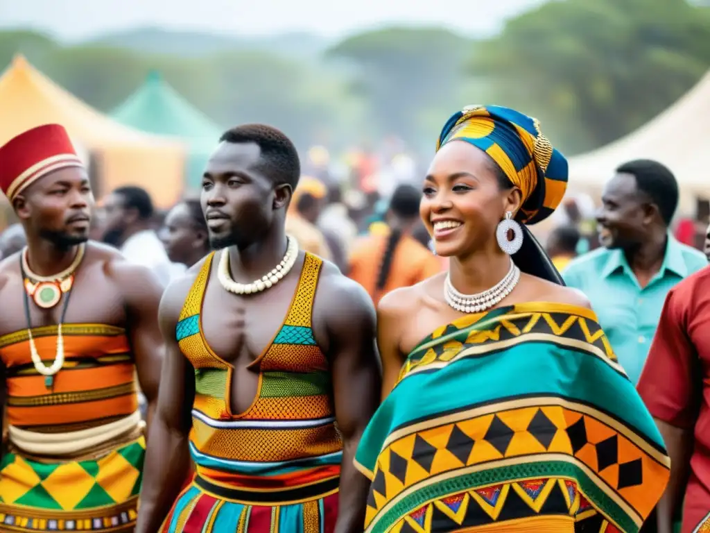 Vibrante celebración africana con textiles en rituales y festividades, lleno de energía y tradición