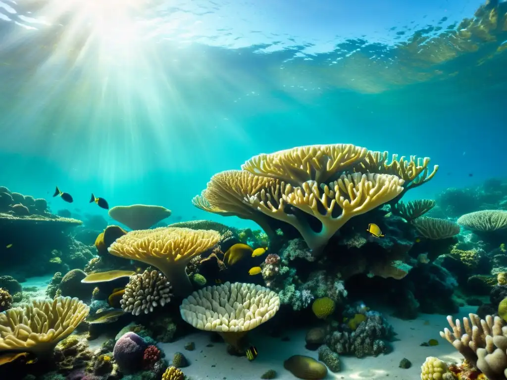 Una fotografía vintage de un vibrante arrecife de coral, mostrando su diversidad de especies en formas, tamaños y colores