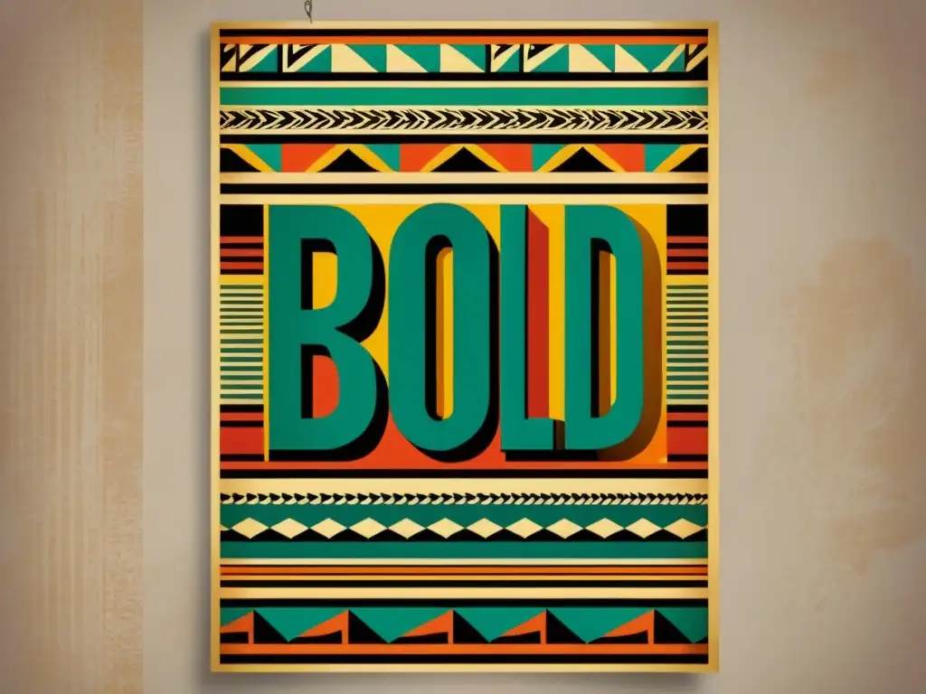 Un vibrante cartel tipográfico de estilo vintage con patrones africanos entrelazados en tonos terrosos y tipografía moderna