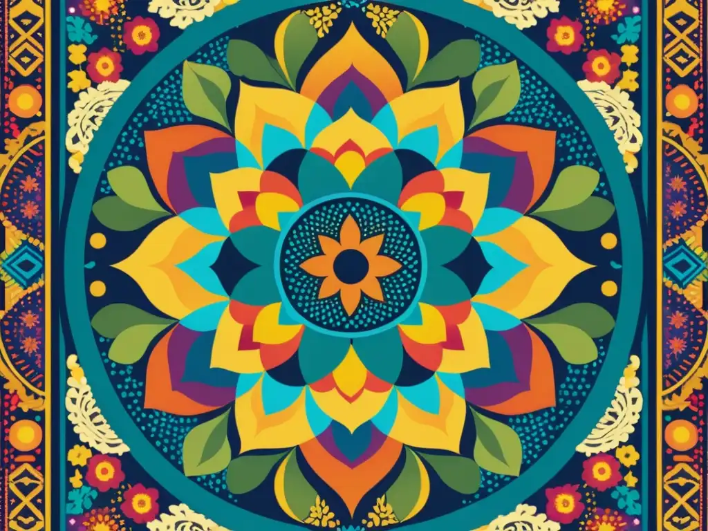 Un vibrante collage vintage de patrones culturales para branding vibrante, evocando energía y diversidad