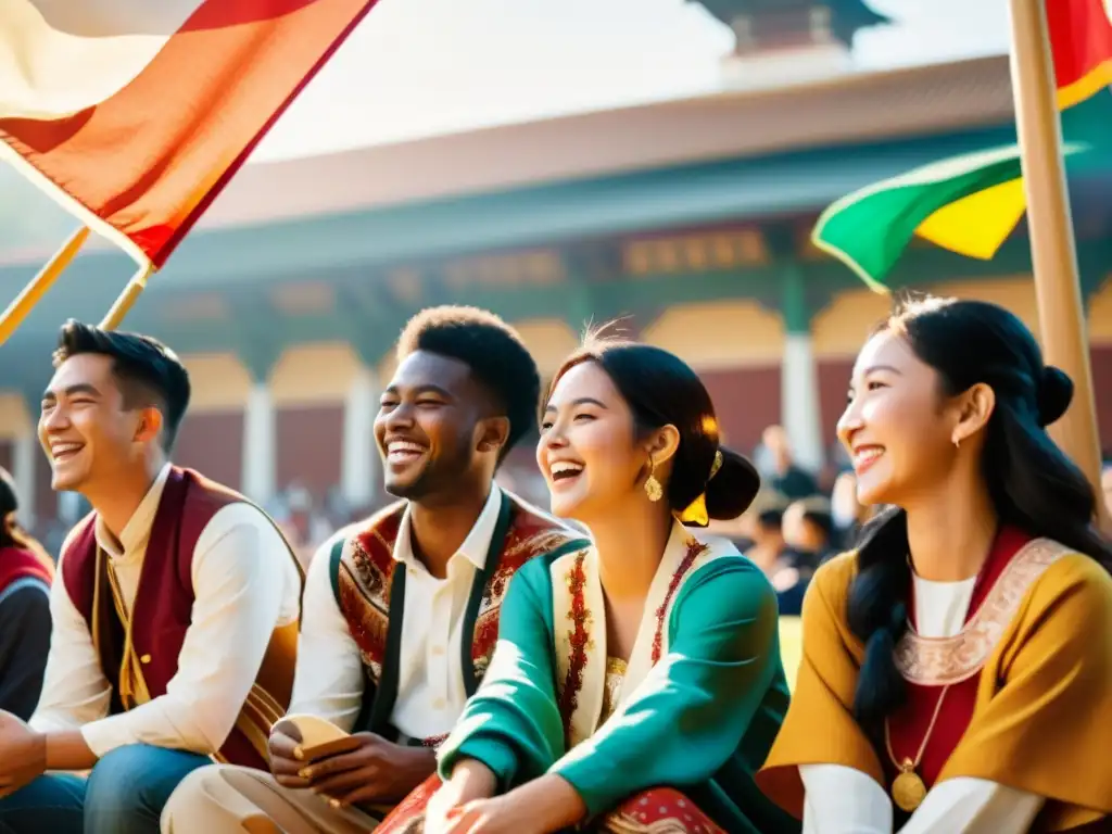 Vibrante encuentro de estudiantes internacionales en el campus, celebrando la importancia de patrones culturales internacionales