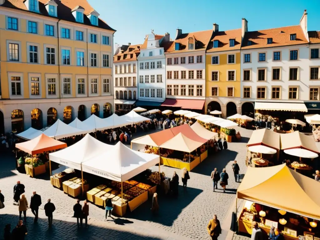 Vibrante mercado de arte en ciudad europea con tendencias patrones arte mercado, colores y diversidad cultural