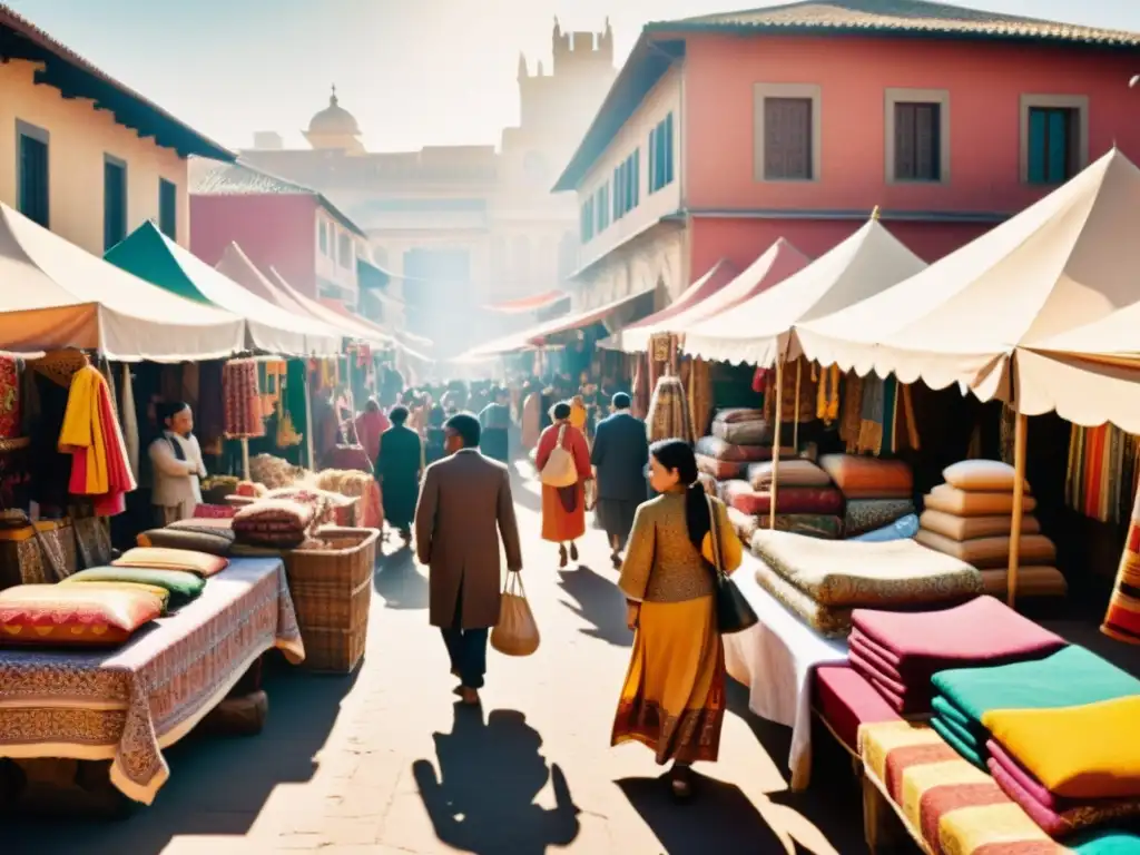 Vibrante mercado con personas de diversas culturas y patrones culturales