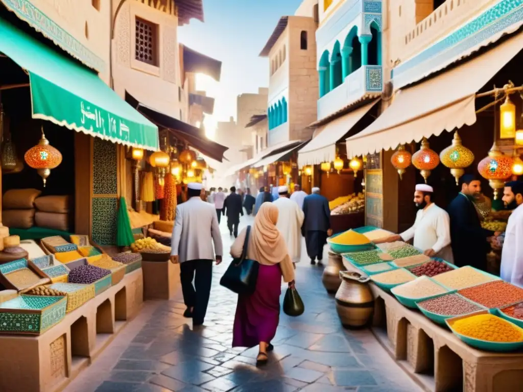 Vibrante souk árabe con mosaicos históricos preservados, atrayendo turistas y locales