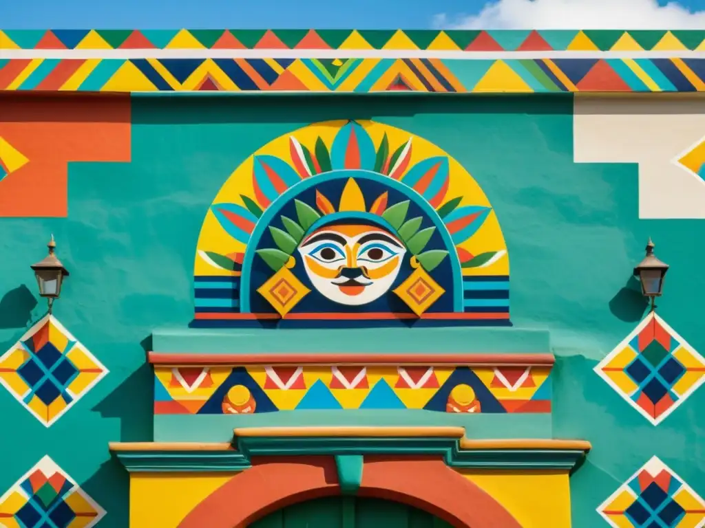 Vibrante mural mexicano con patrones artísticos y colores vivos en la Ciudad de México