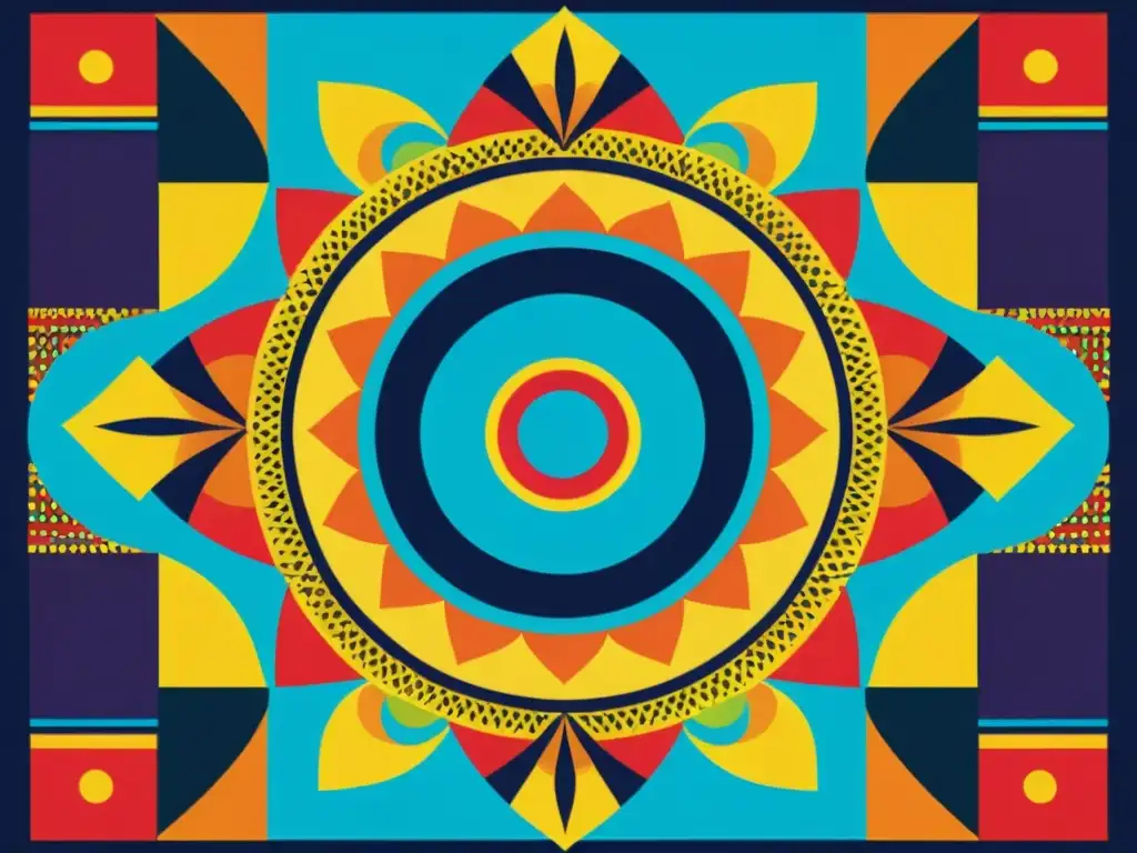 Un vibrante póster vintage con patrones culturales para branding vibrante, fusionando diferentes culturas en una composición dinámica y llamativa