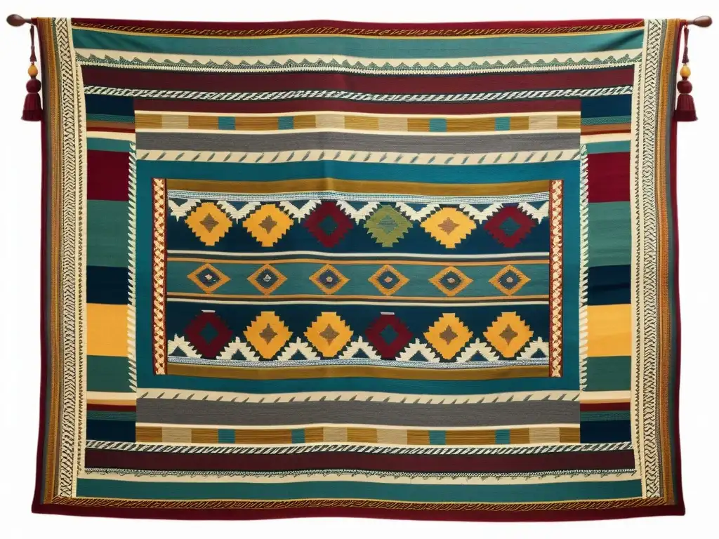 Vibrante tapiz multicolor exhibe tejido como diálogo intercultural, destacando la artesanía y tradiciones textiles del mundo