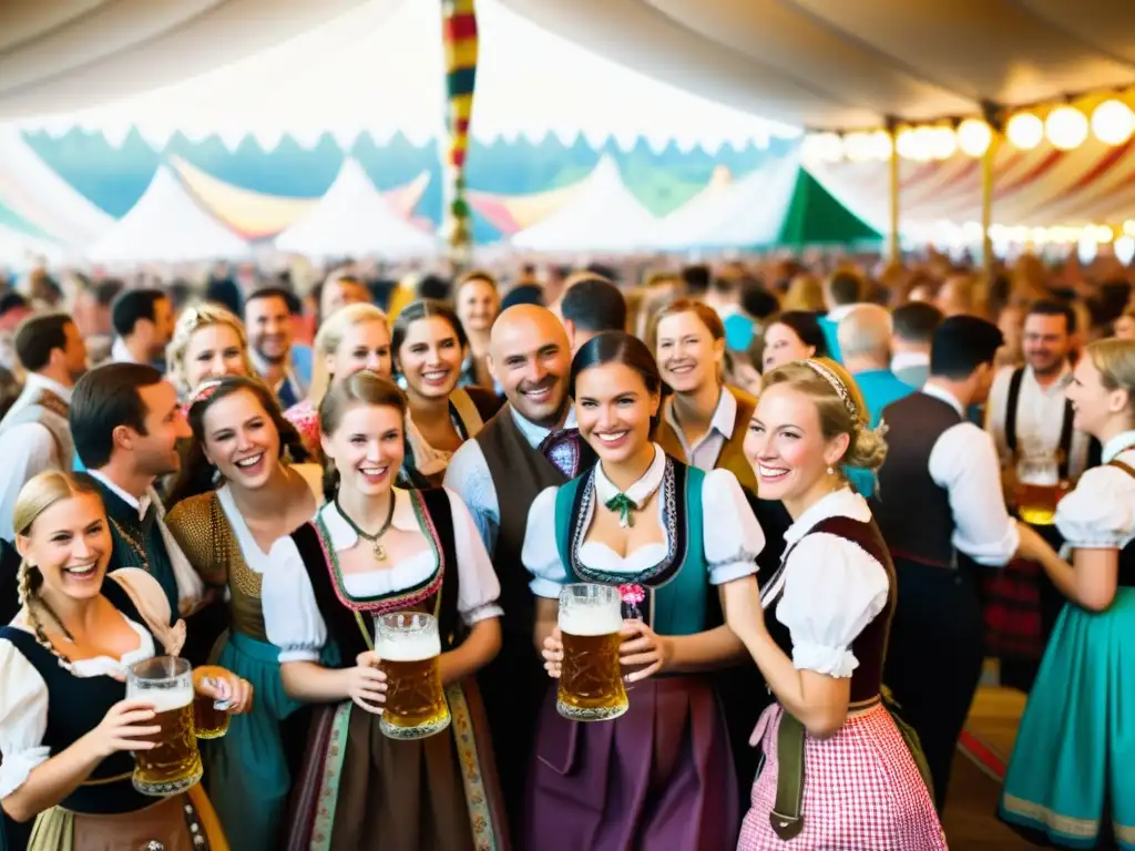 Vibrante celebración de Oktoberfest con trajes tradicionales bávaros