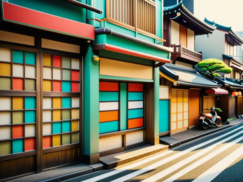 Vibrantes patrones artísticos en la vida urbana de Tokio, capturados en una calle bulliciosa de la ciudad, evocando su belleza atemporal