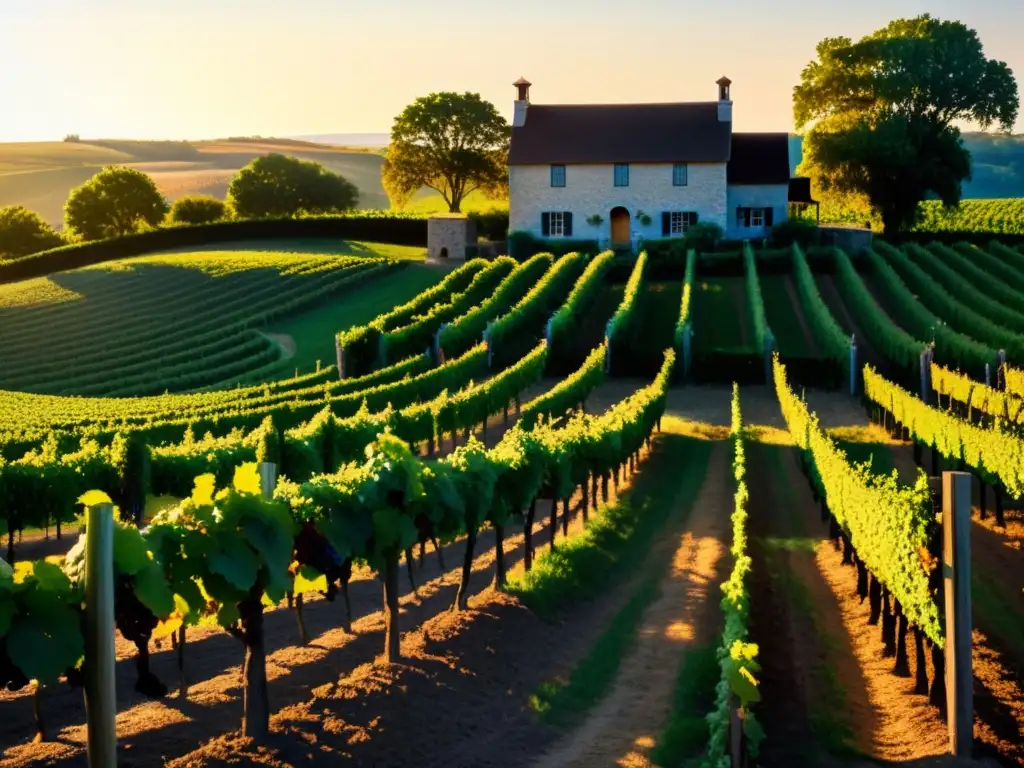 Un viñedo rural al atardecer, con patrones agrícolas en fiesta vendimia