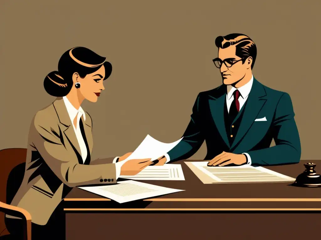 Un ilustración vintage de un artista negociando un contrato con confianza, complementa el tema de 'Consejos para negociar contratos de licencia'