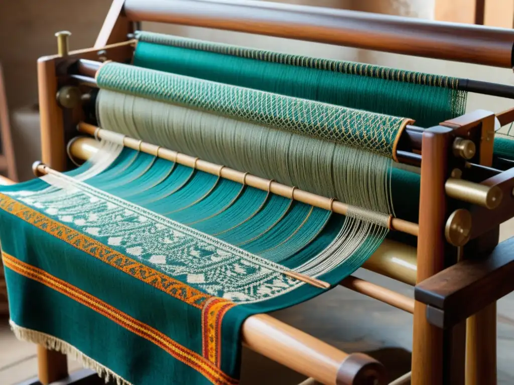 Telar vintage tejiendo patrones tradicionales textiles de alta gama con destreza artesanal