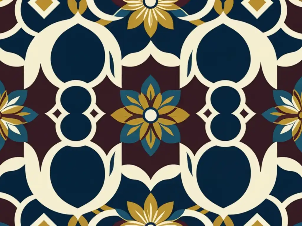 Patrón vintage en tonos burgundy, dorado y azul marino, exudando opulencia y elegancia atemporal