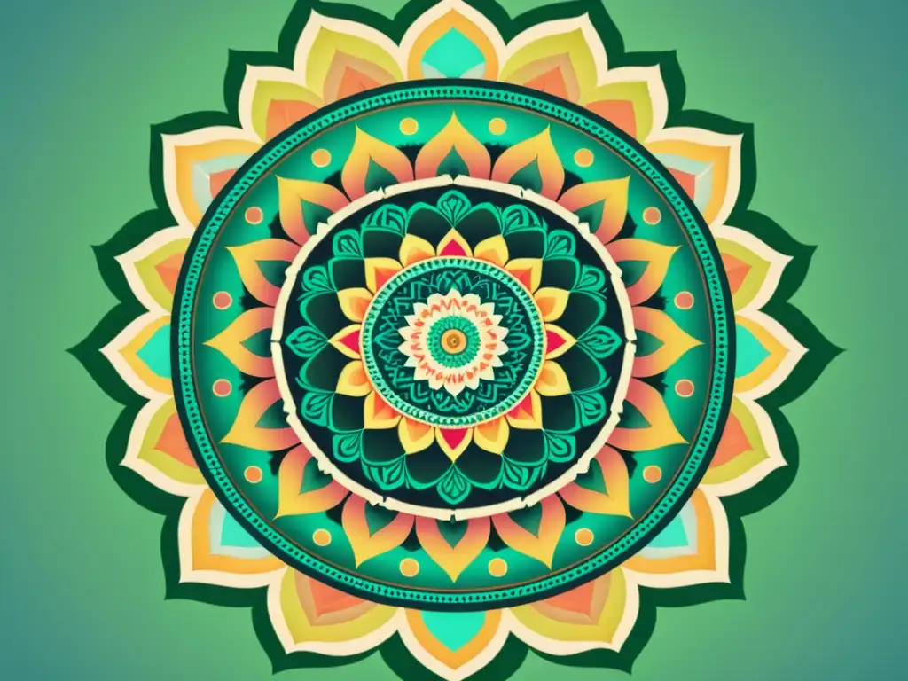 Un mandala virtual con patrones meditativos y colores pastel, que evoca calma y serenidad