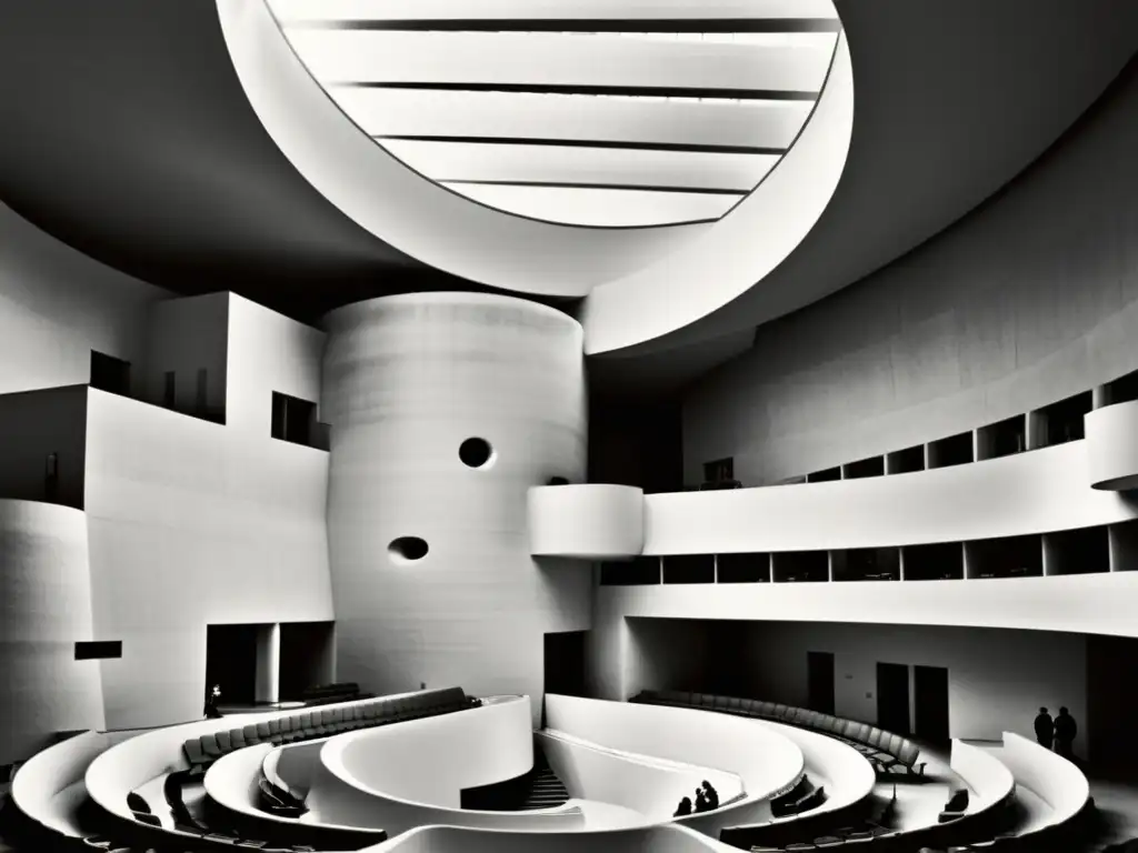 Arquitectura orgánica del Guggenheim: maravilla en blanco y negro Visitantes maravillados por los patrones orgánicos en la arquitectura biofílica del Museo Guggenheim en Nueva York