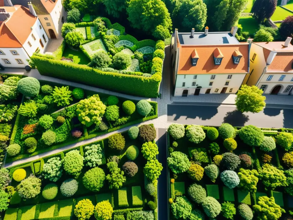Esplendor verde: tejados históricos de una ciudad europea Vista aérea de una ciudad histórica europea con techos verdes y vibrantes patrones de plantas, evocando la belleza de los patrones de diseño para techos verdes