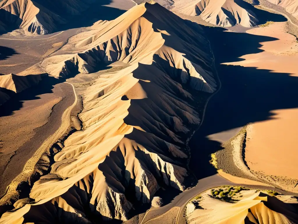 Vista aérea del Valle de la Muerte con patrones de movimiento en su desolado paisaje