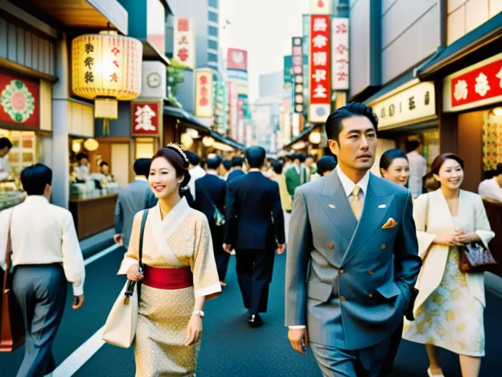 Vista callejera bulliciosa de Tokio con patrones artísticos en la vida urbana de la ciudad