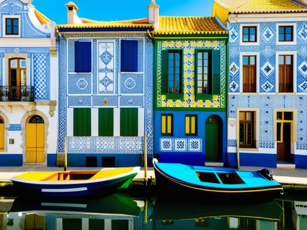 Vista encantadora de los canales de Aveiro, Portugal, con azulejos decorativos vintage