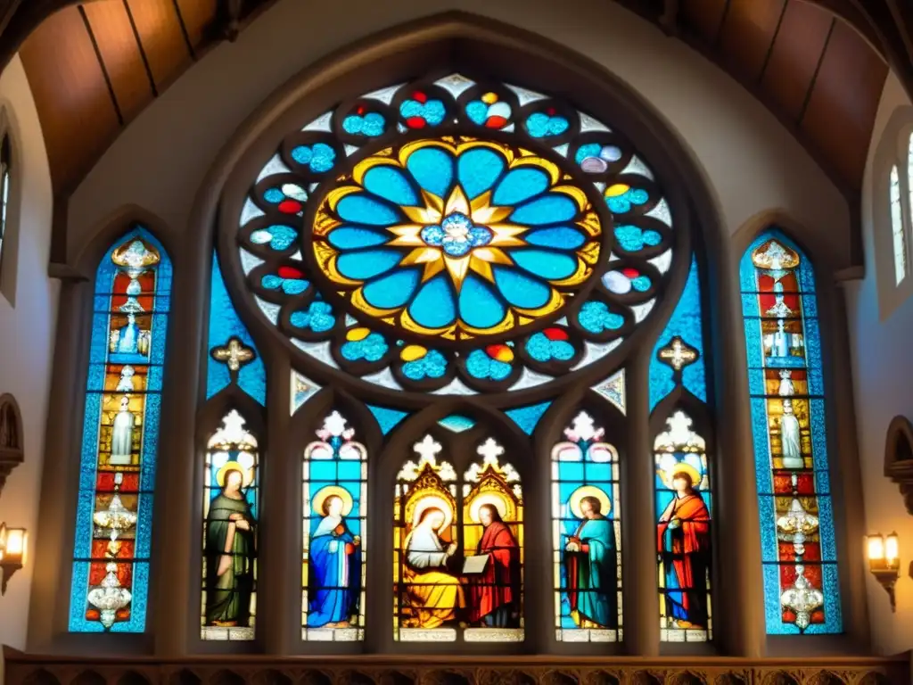 Vitrales góticos: majestuosa ventana con transparencias de colores en iglesia, un espectáculo de belleza y espiritualidad