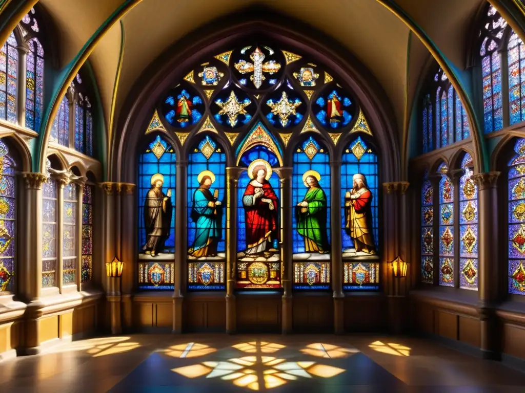 Vitrales de la iglesia gótica: coloridas transparencias y luz crean un impresionante caleidoscopio de colores en las ventanas de La Sainte-Chapelle