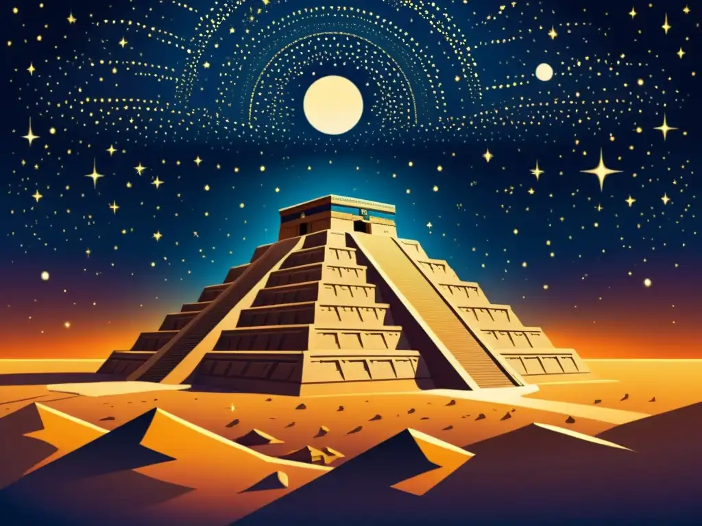 Un ziggurat sumerio iluminado por las estrellas con patrones arquitectura sumeria influencia astral